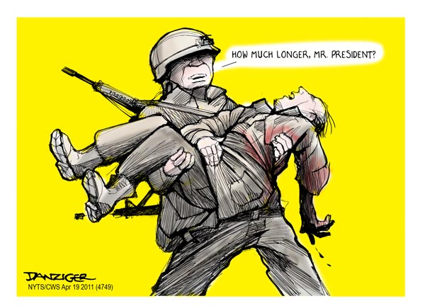 April 24 2011 - End of War, withdrawal, Afghan, Iraq, political cartoon -  Danziger Cartoons