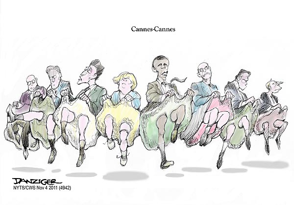 November 8 2011 - Cannes Meeting, World Leaders, economic woes, political  cartoon - Danziger Cartoons