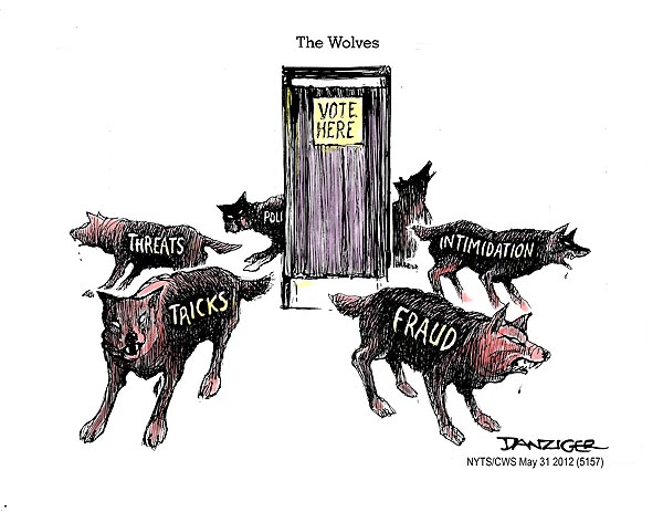 June 2 2012 - Voter Fraud, Voter Intimidation, political cartoon ...
